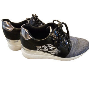 Ninety Union Womens Ultra Black Silver Sparkle Wedge Shoes Size 10 Side Zipper